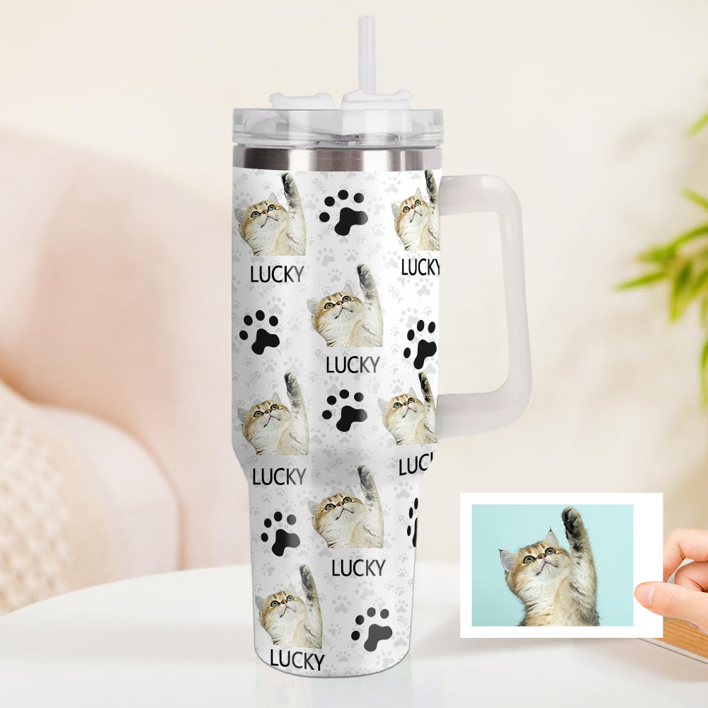 Personalisierter Katze Foto Edelstahlbecher mit Griff Individuelle Katze Foto Tasse 1,2L Becher Weihnachtsgeschenk