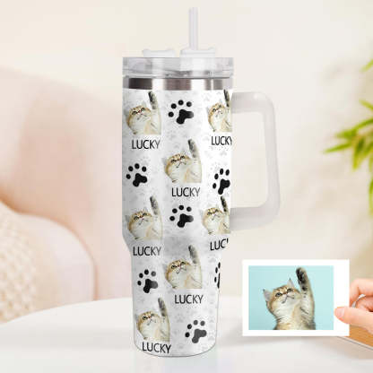 Personalisierter Katze Foto Edelstahlbecher mit Griff Individuelle Katze Foto Tasse 1,2L Becher Weihnachtsgeschenk