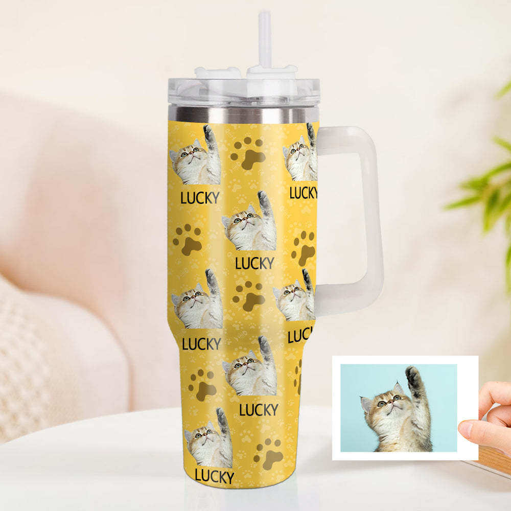 Personalisierter Katze Foto Edelstahlbecher mit Griff Individuelle Katze Foto Tasse 1,2L Becher Weihnachtsgeschenk