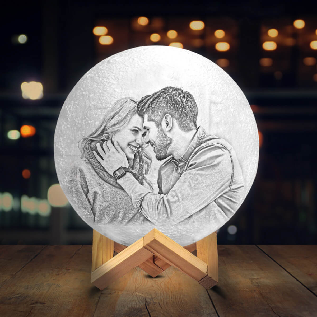 Personalisierte Foto Mondlampe 3D Gravierte Mondlicht mit Foto Zwei Farben Geschenk für Paare