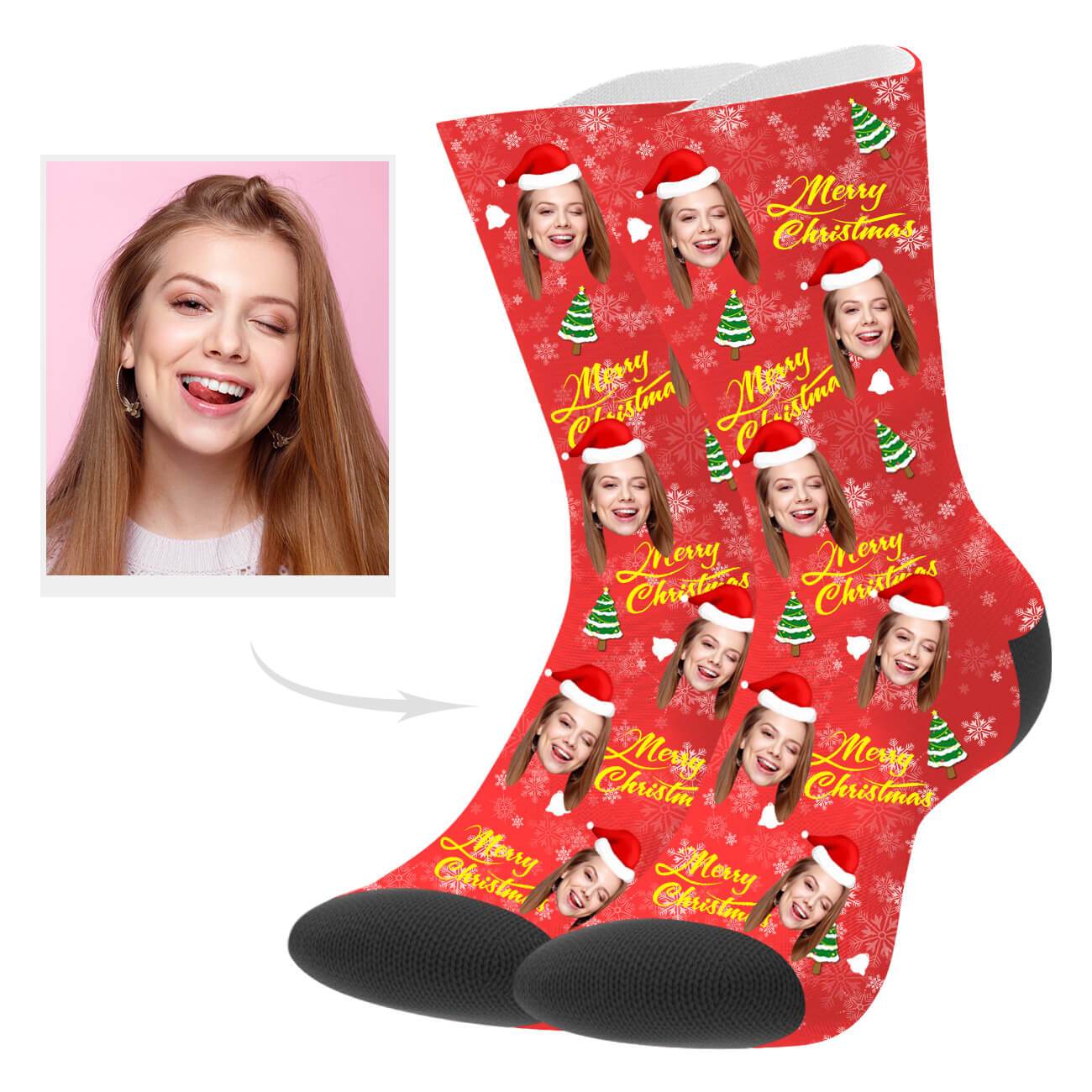 Weihnachtssocken Personalisierte Foto Socken Personalisierte Santa Socken Individuelle Weihnachts Socken