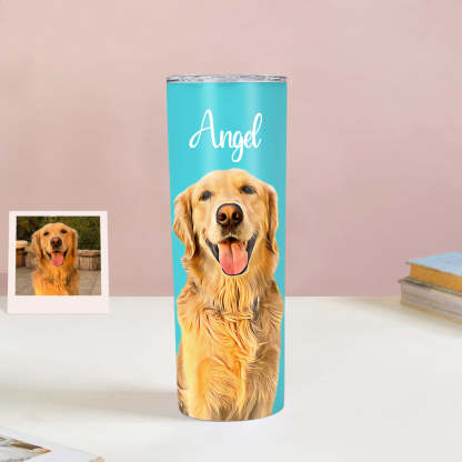 Personalisierte 0,6L Haustierfoto Becher Personalisierte Haustier Kaffee Tasse Schlanker Edelstahlbecher 20oz Weihnachtsgeschenk