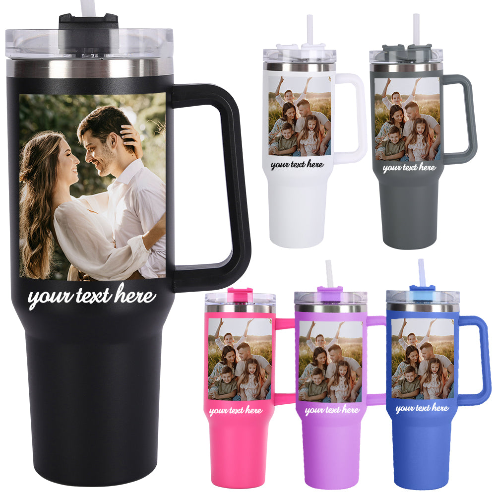 Personalisierter Foto Tumbler 1,2L für Paare mit Griff und Strohhalm