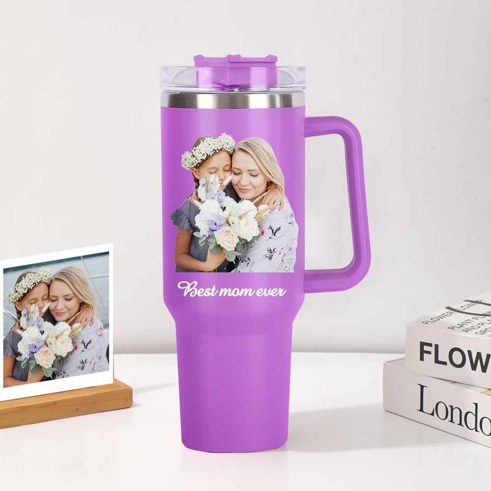 Personalisierter Foto Tumbler 1,2L für Paare mit Griff und Strohhalm