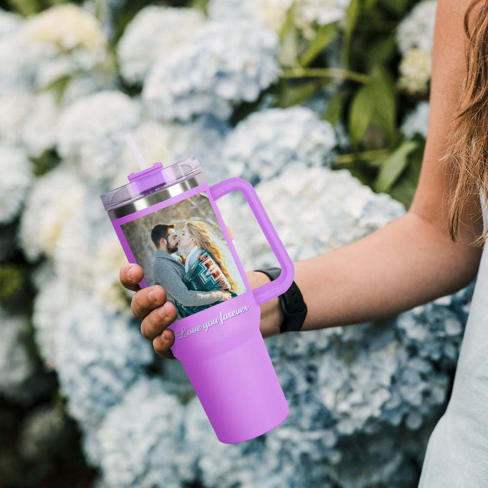Personalisierter Edelstahl Tumbler mit Griff 1,2L Foto Becher