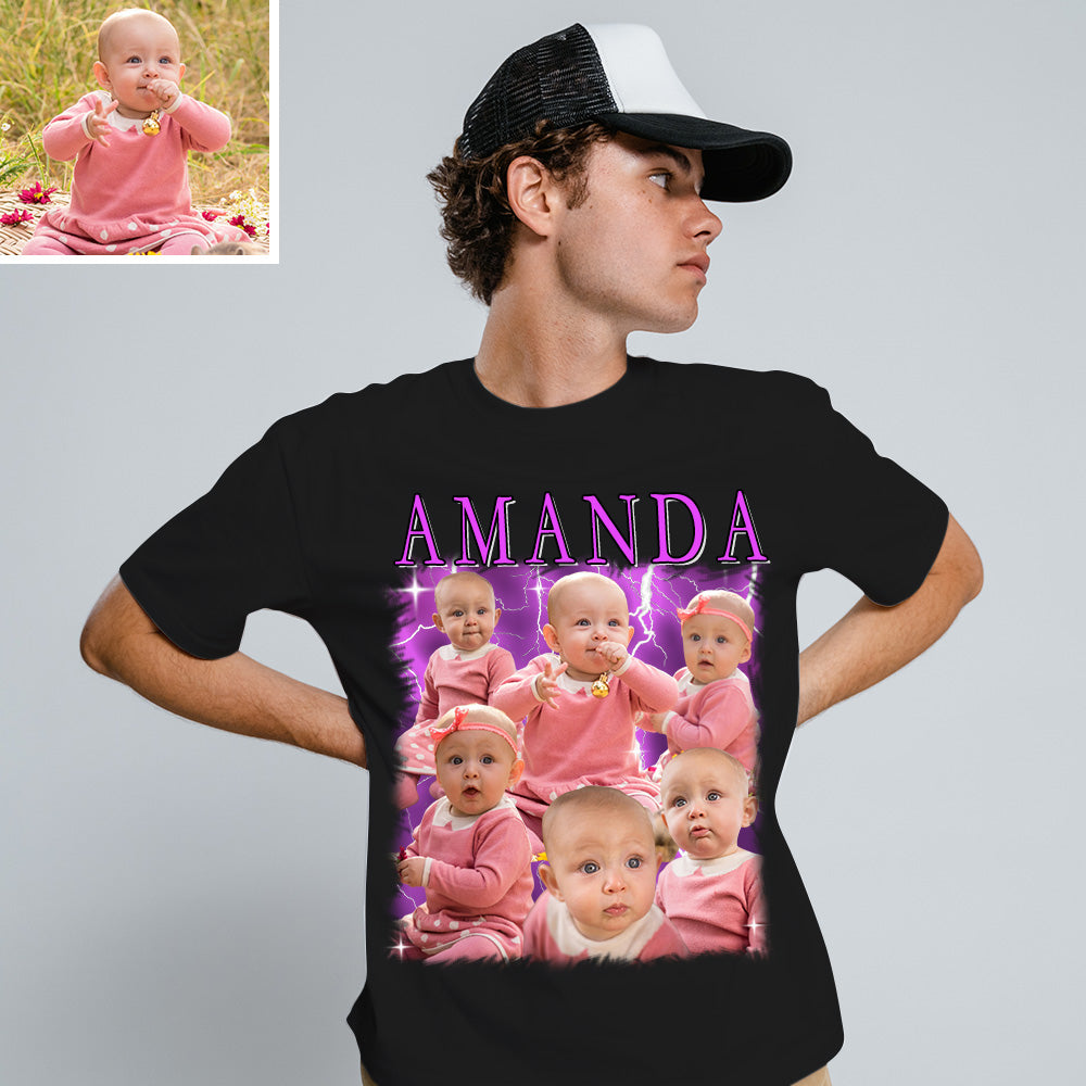 Unisex Personalisierte Foto und Namens T-Shirt Custom Foto Vintage Grafik T-Shirts