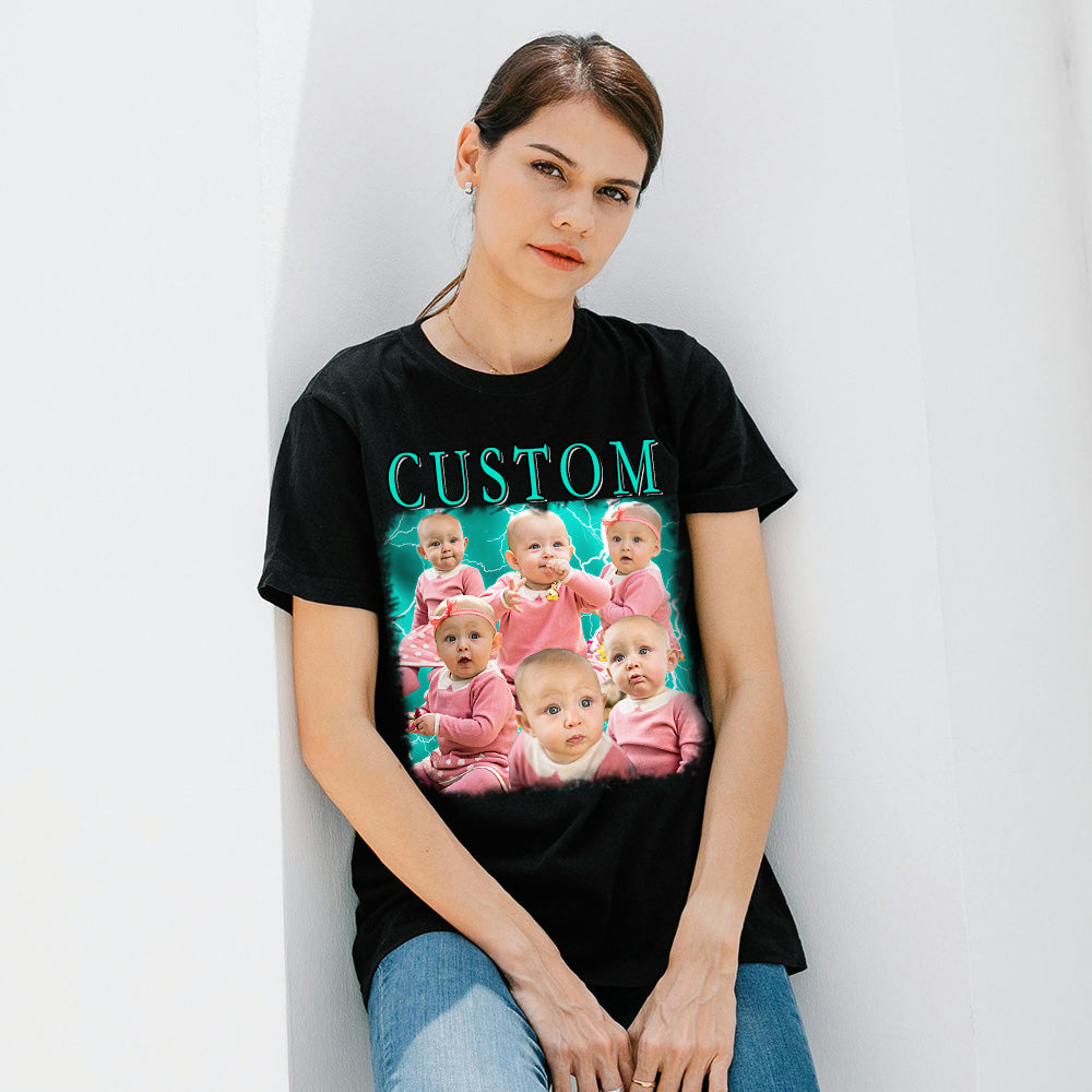 Unisex Personalisierte Foto und Namens T-Shirt Custom Foto Vintage Gra