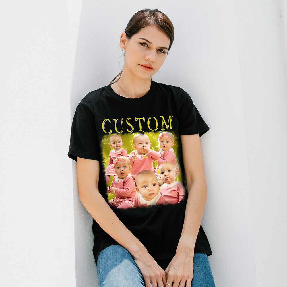 Unisex Personalisierte Foto und Namens T-Shirt Custom Foto Vintage Grafik T-Shirts