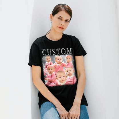 Unisex Personalisierte Foto und Namens T-Shirt Custom Foto Vintage Grafik T-Shirts