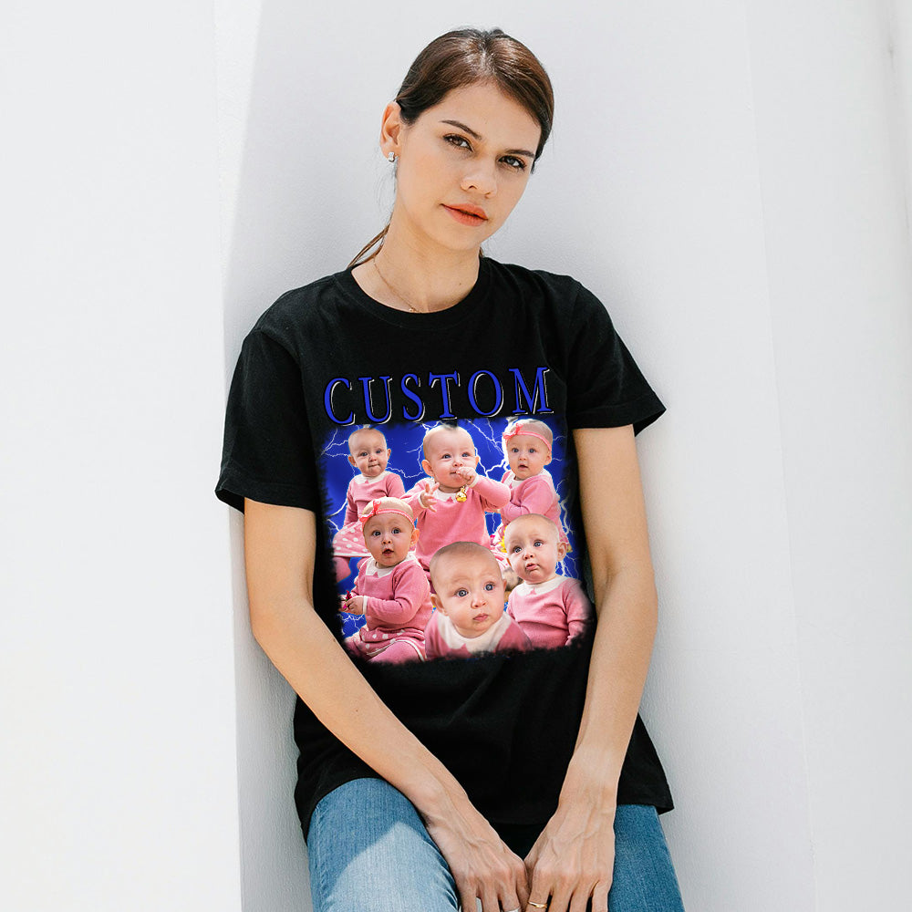 Unisex Personalisierte Foto und Namens T-Shirt Custom Foto Vintage Grafik T-Shirts