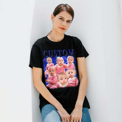 Unisex Personalisierte Foto und Namens T-Shirt Custom Foto Vintage Grafik T-Shirts