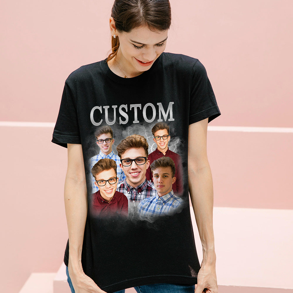 Unisex Personalisierte Foto und Name Vintage Blitz T-Shirt Paare Geschenk