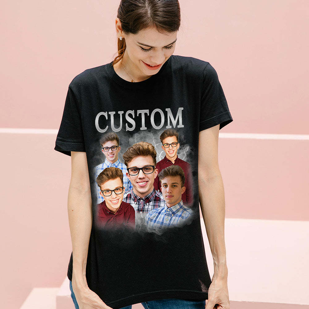 Unisex Personalisierte Foto und Name Vintage Blitz T-Shirt Paare Geschenk