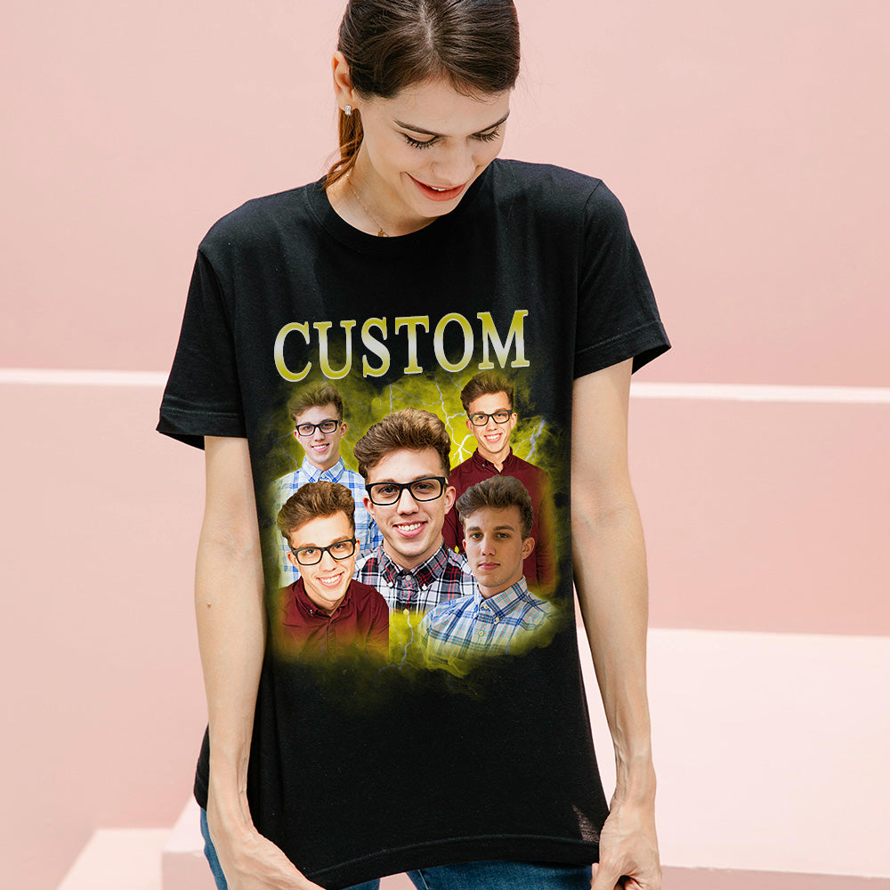 Unisex Personalisierte Foto und Name Vintage Blitz T-Shirt Paare Geschenk