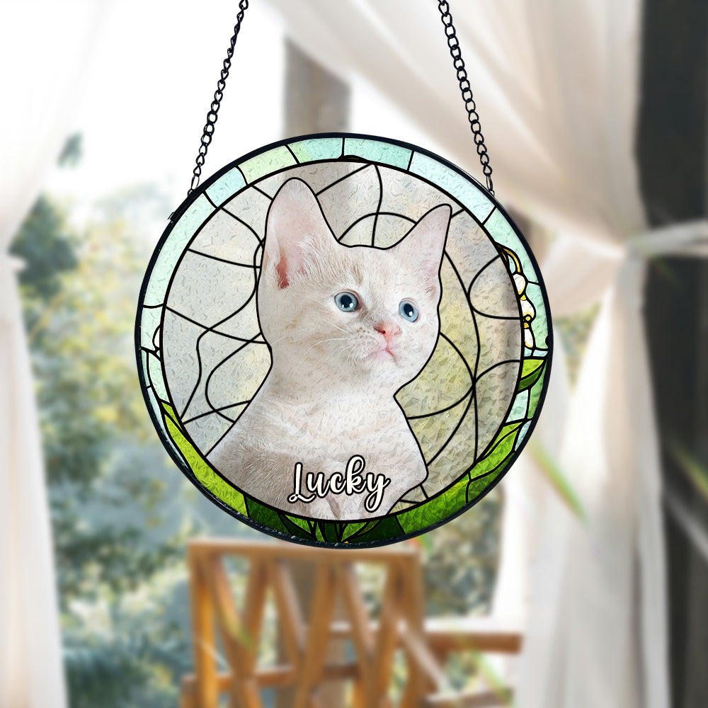 Personalisierter Haustier Porträt Buntglas Fensteranhänger Individuelles Foto Haustier Andenken Sonnenfänger Ornament