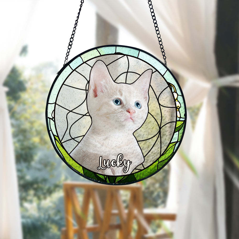 Personalisierter Haustier Porträt Buntglas Fensteranhänger Individuelles Foto Haustier Andenken Sonnenfänger Ornament