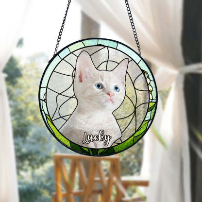 Personalisierter Haustier Porträt Buntglas Fensteranhänger Individuelles Foto Haustier Andenken Sonnenfänger Ornament
