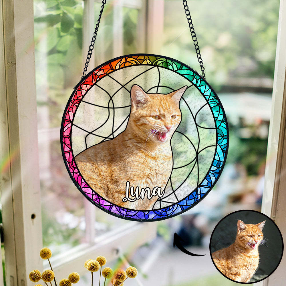 Personalisierter Haustier Porträt Buntglas Fensteranhänger Individuelles Foto Haustier Andenken Sonnenfänger Ornament