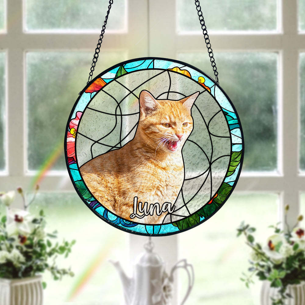 Personalisierter Haustier Porträt Buntglas Fensteranhänger Individuelles Foto Haustier Andenken Sonnenfänger Ornament