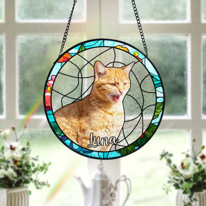 Personalisierter Haustier Porträt Buntglas Fensteranhänger Individuelles Foto Haustier Andenken Sonnenfänger Ornament