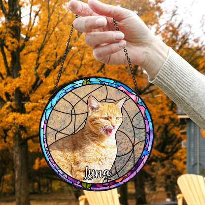 Personalisierter Haustier Porträt Buntglas Fensteranhänger Individuelles Foto Haustier Andenken Sonnenfänger Ornament