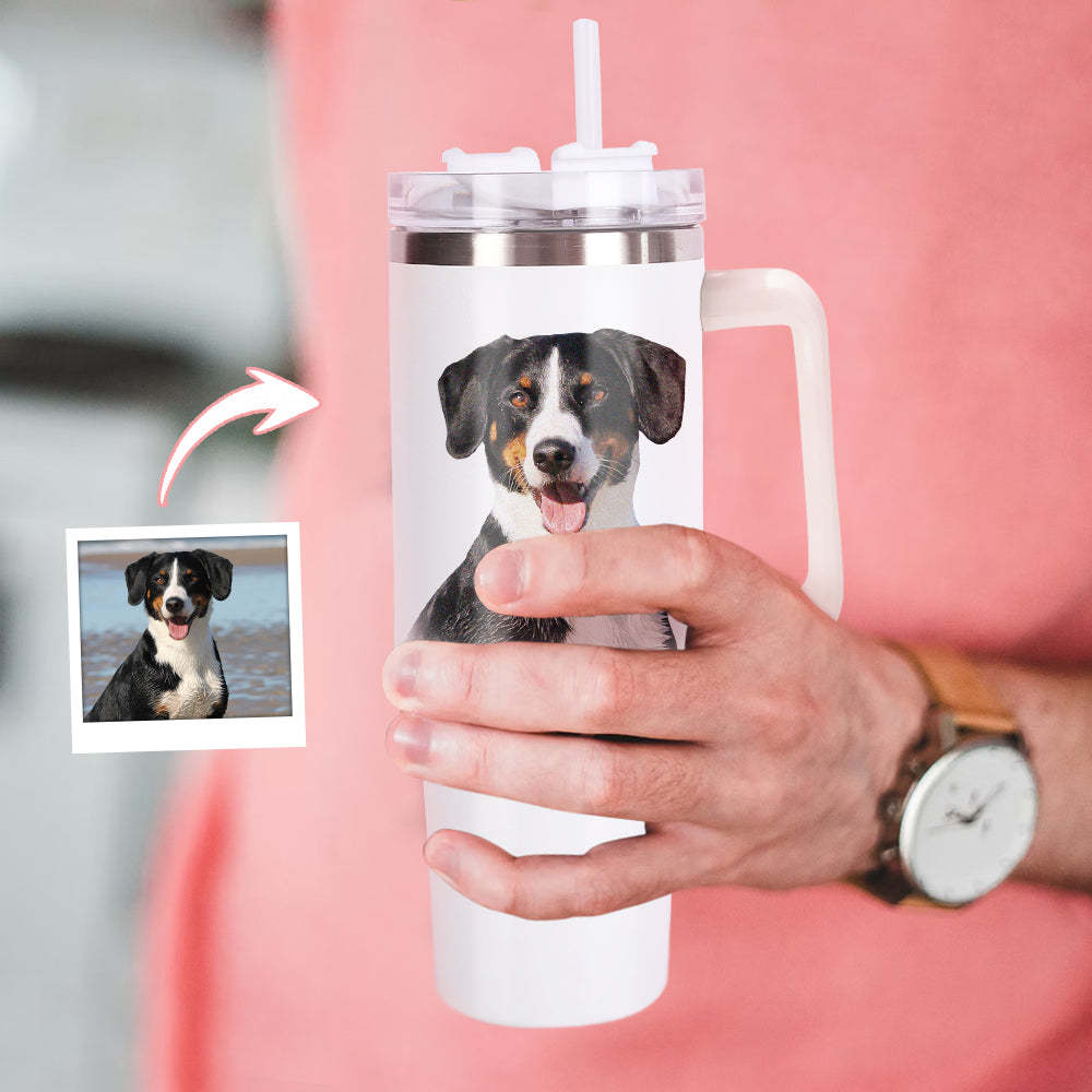Personalisierter Haustier Foto Edelstahlbecher mit Griff Individuelle Haustier Foto Tasse 1,2L Becher Weihnachtsgeschenk
