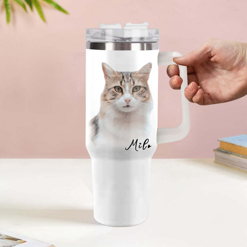 Personalisierter Haustier Foto Edelstahlbecher mit Griff Individuelle Haustier Foto Tasse 1,2L Becher Weihnachtsgeschenk