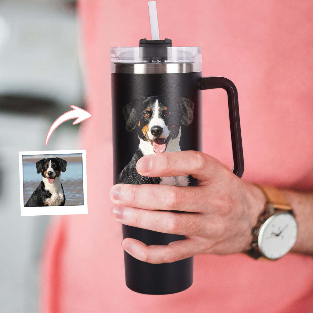 Personalisierter Haustier Foto Edelstahlbecher mit Griff Individuelle Haustier Foto Tasse 1,2L Becher Weihnachtsgeschenk