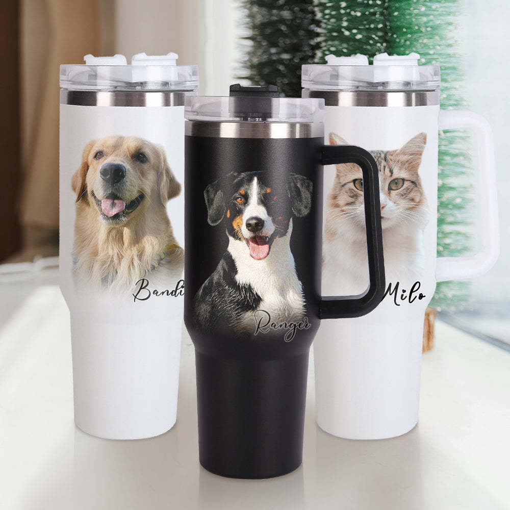 Personalisierter Haustier Foto Edelstahlbecher mit Griff Individuelle Haustier Foto Tasse 1,2L Becher Weihnachtsgeschenk