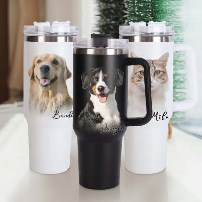 Personalisierter Haustier Foto Edelstahlbecher mit Griff Individuelle Haustier Foto Tasse 1,2L Becher Weihnachtsgeschenk