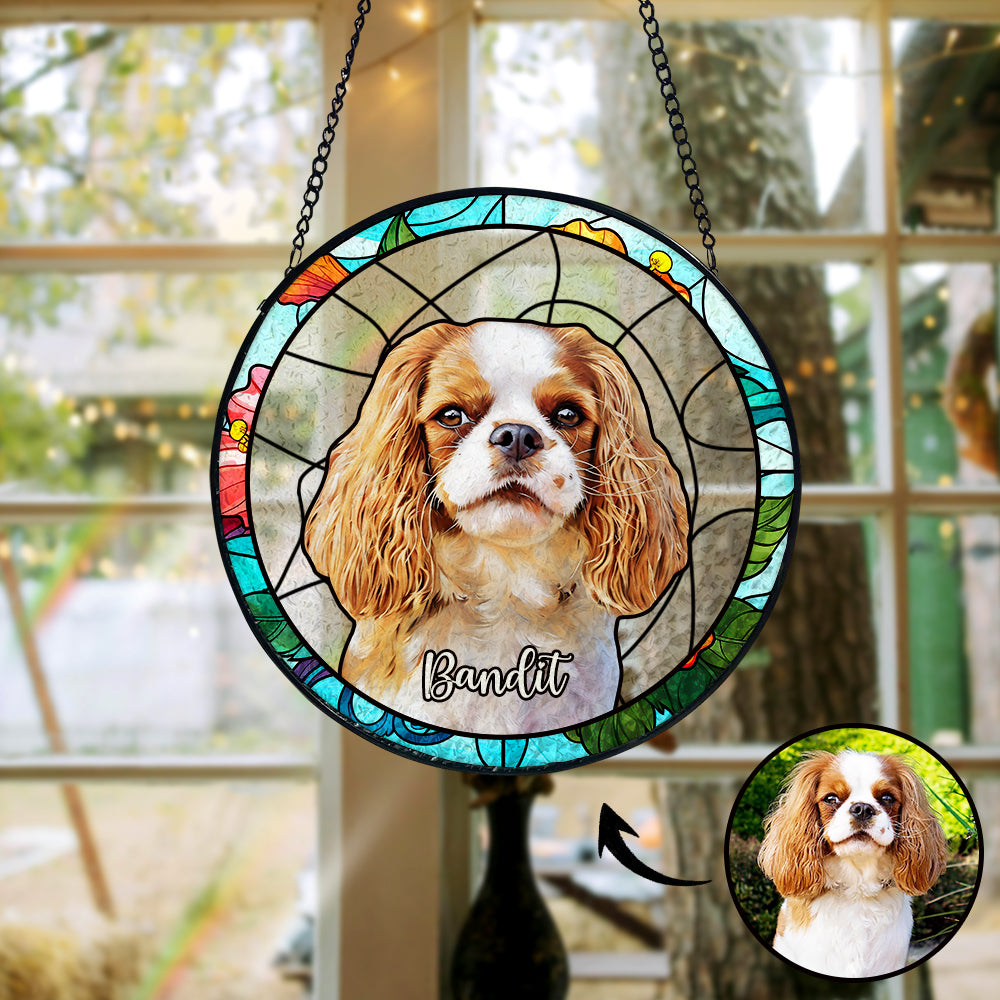 Personalisierter Haustier Buntglas Sonnenfänger Individueller Fensteranhänger Mit Namen & Foto Andenken Ornament