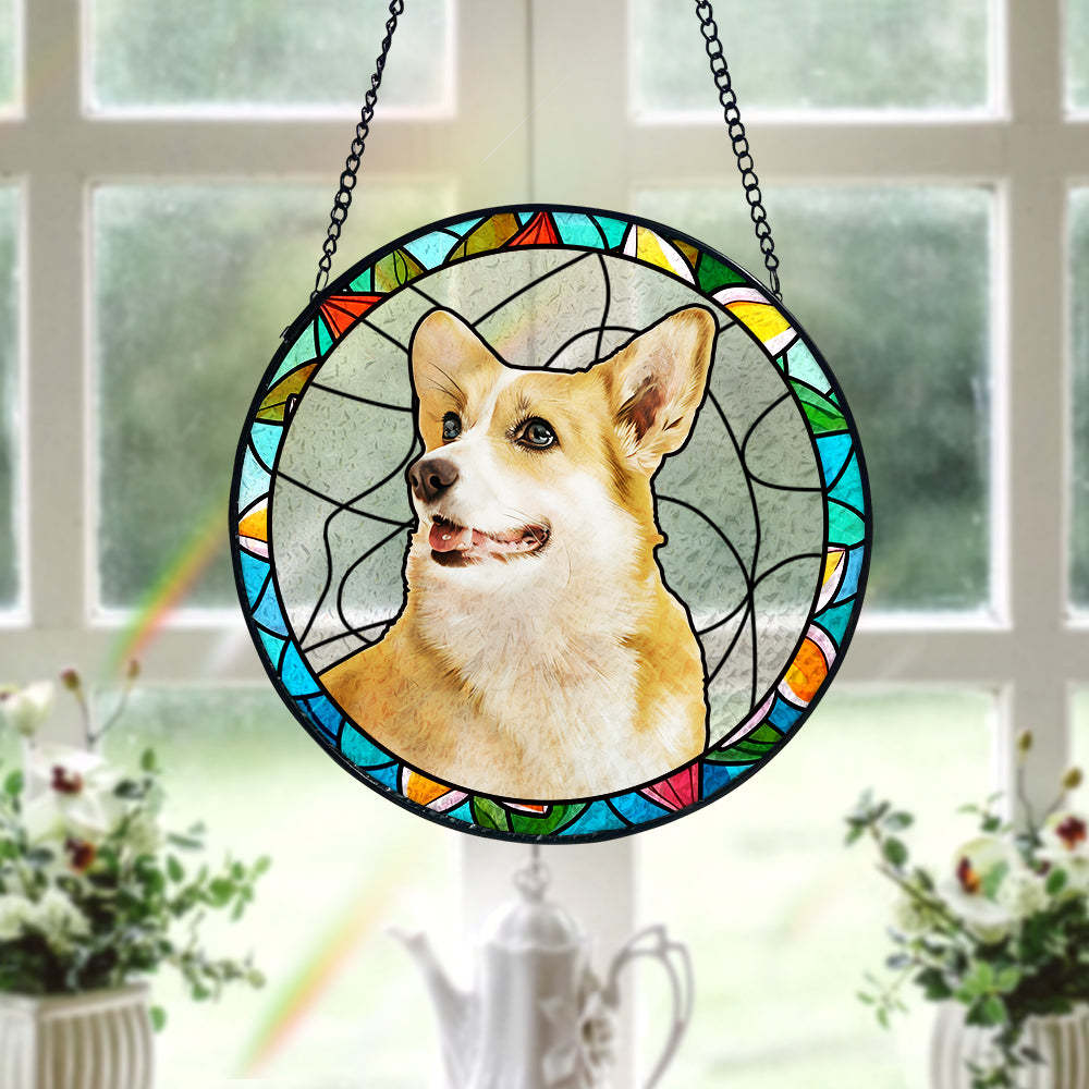 Personalisierter Haustier Sonnenfänger Hund Buntglas Andenken Geschenk Individueller Katzen Fensteranhänger