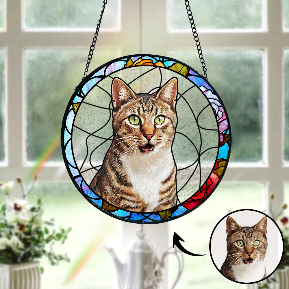 Personalisierter Haustier Sonnenfänger Hund Buntglas Andenken Geschenk Individueller Katzen Fensteranhänger
