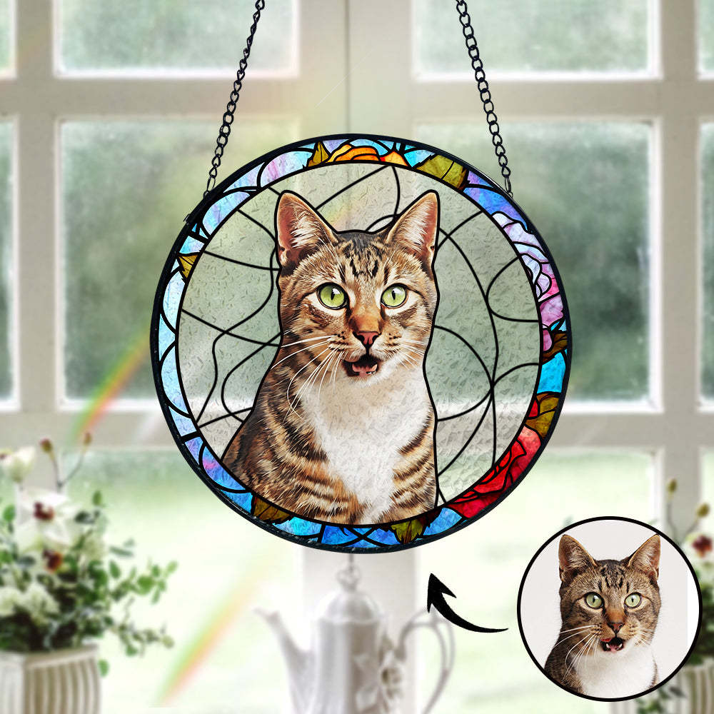 Personalisierter Haustier Sonnenfänger Hund Buntglas Andenken Geschenk Individueller Katzen Fensteranhänger