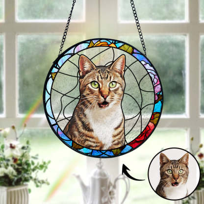 Personalisierter Haustier Sonnenfänger Hund Buntglas Andenken Geschenk Individueller Katzen Fensteranhänger