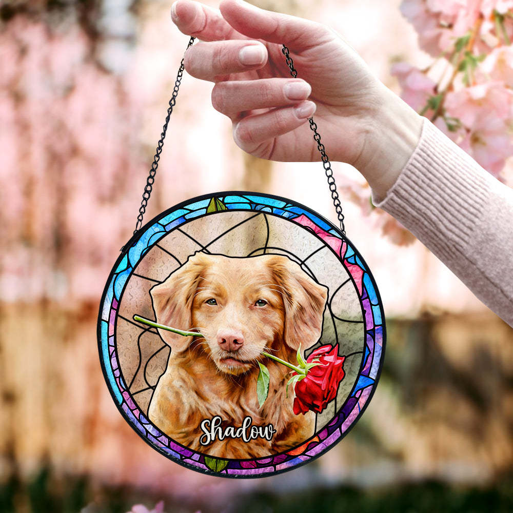 Personalisierter Haustier Sonnenfänger Hund Buntglas Andenken Geschenk Individueller Katzen Fensteranhänger