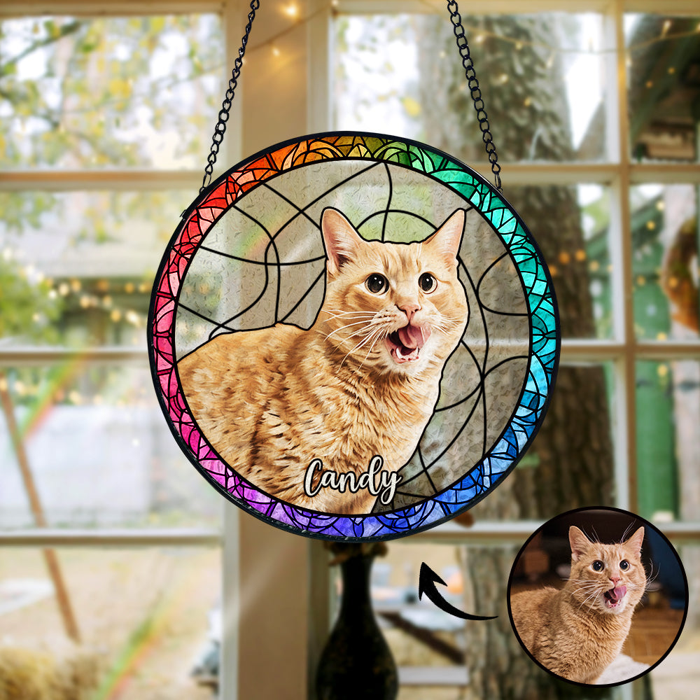 Personalisierter Haustier Sonnenfänger Hund Buntglas Andenken Geschenk Individueller Katzen Fensteranhänger
