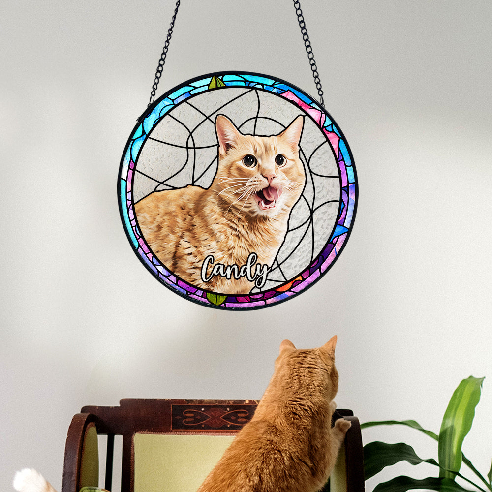 Personalisierter Haustier Sonnenfänger Hund Buntglas Andenken Geschenk Individueller Katzen Fensteranhänger