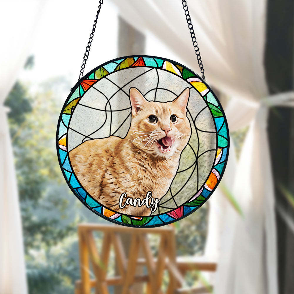 Personalisierter Haustier Sonnenfänger Hund Buntglas Andenken Geschenk Individueller Katzen Fensteranhänger