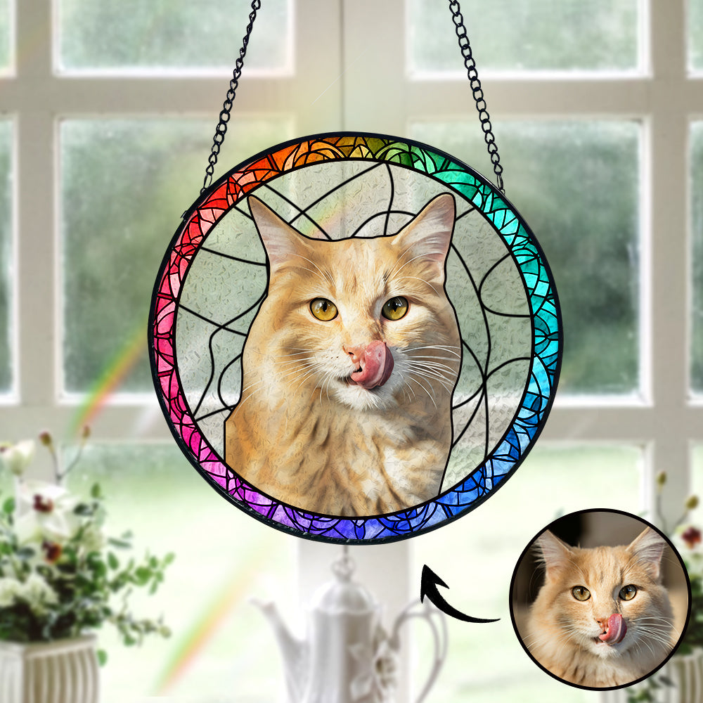 Personalisierter Haustier Sonnenfänger Hund Buntglas Andenken Geschenk Individueller Katzen Fensteranhänger
