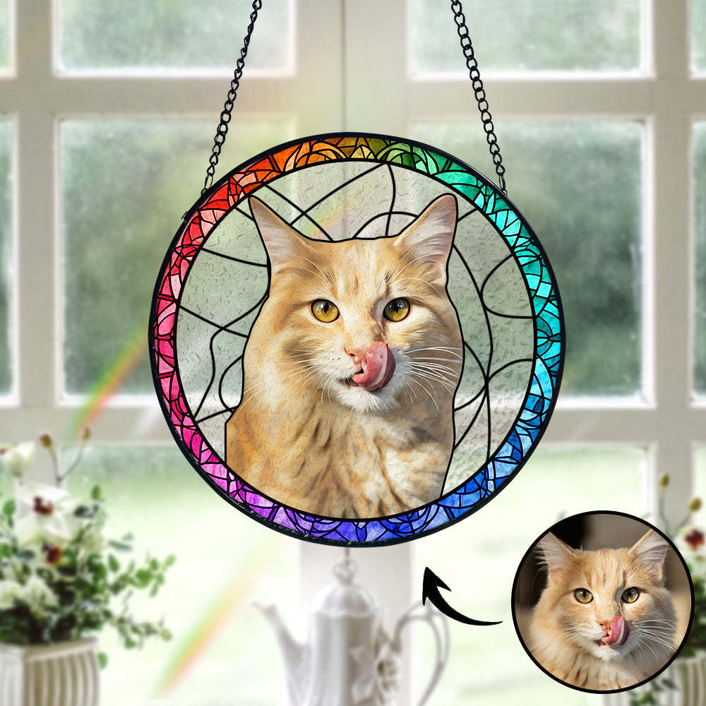 Personalisierter Haustier Sonnenfänger Hund Buntglas Andenken Geschenk Individueller Katzen Fensteranhänger