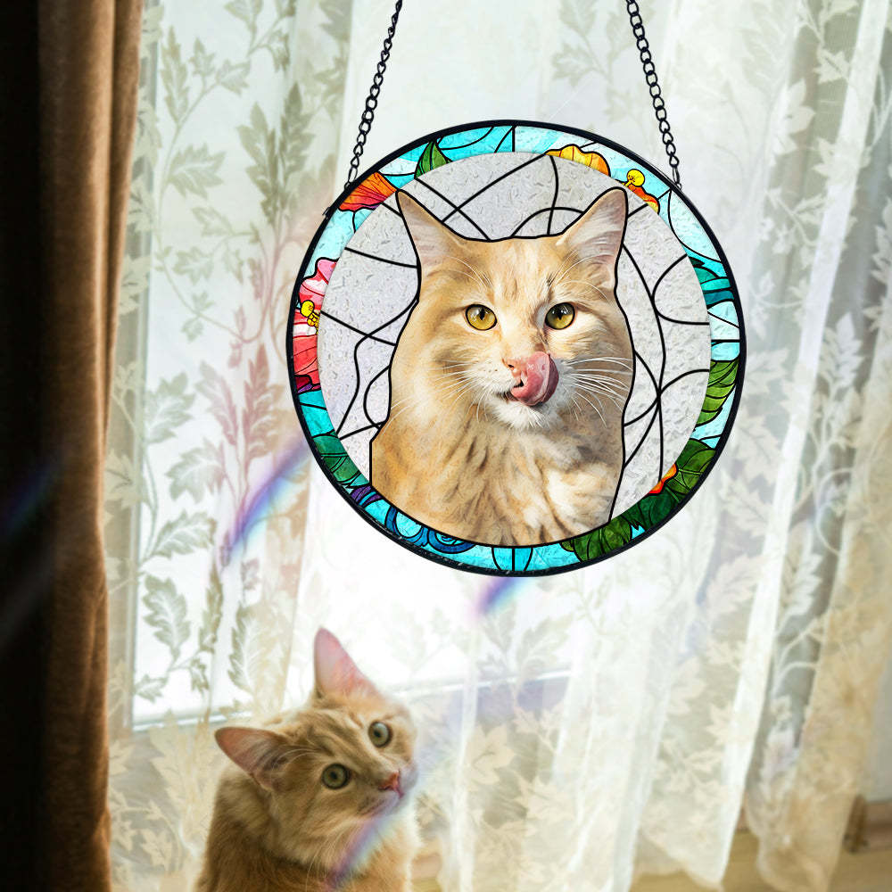 Personalisierter Haustier Sonnenfänger Hund Buntglas Andenken Geschenk Individueller Katzen Fensteranhänger