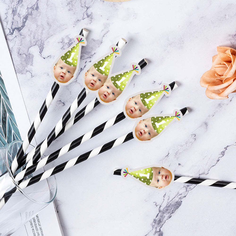 Personalisierte Trinkhalme mit Gesicht Foto Trinkhalme für Geburtstagsfeier Individuelle Trinkhalme für Geburtstagsfeier