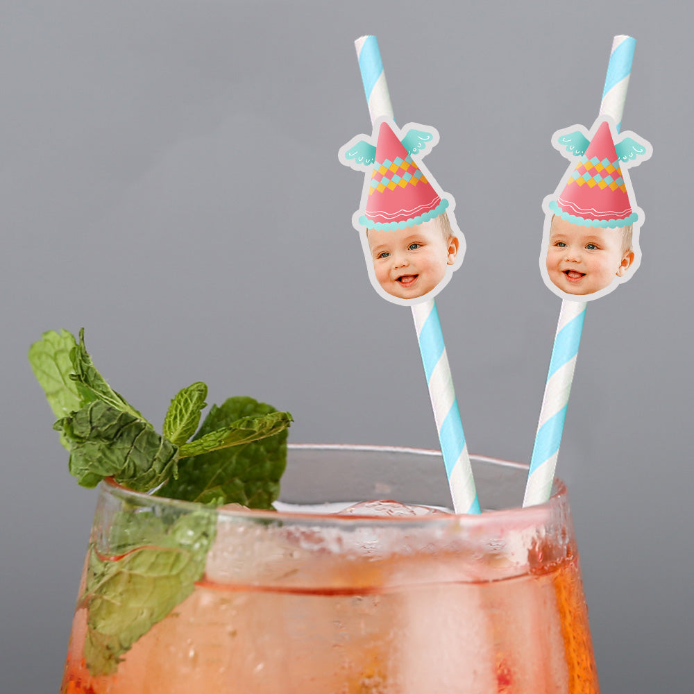 Personalisierte Trinkhalme mit Gesicht Foto Trinkhalme für Geburtstagsfeier Individuelle Trinkhalme für Geburtstagsfeier