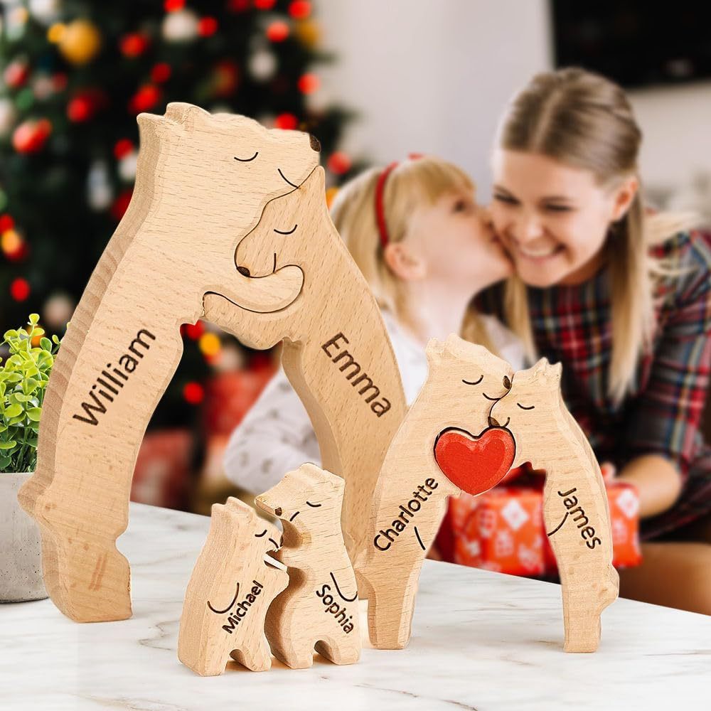 Muttertag Geschenk Personalisiertes Holz Bärenfamilien Name Puzzle Wohnkultur Andenken Geschenk