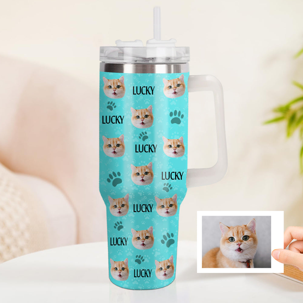 Weihnachtsgeschenk Personalisierter Katze Hund Foto Edelstahlbecher mit Name Individuelle Hund Katze Foto Tasse 1,2 L Becher