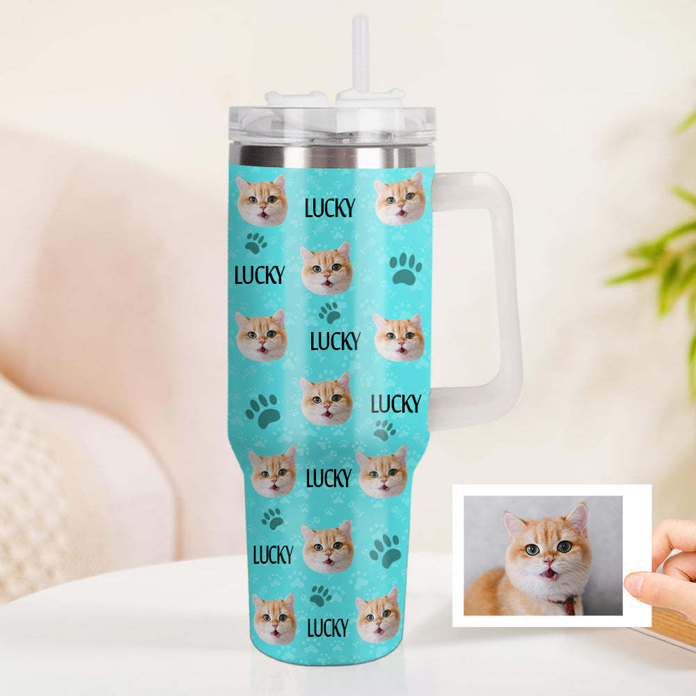 Weihnachtsgeschenk Personalisierter Katze Hund Foto Edelstahlbecher mit Name Individuelle Hund Katze Foto Tasse 1,2 L Becher
