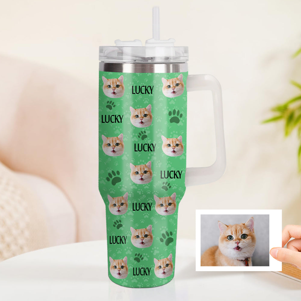 Weihnachtsgeschenk Personalisierter Katze Hund Foto Edelstahlbecher mit Name Individuelle Hund Katze Foto Tasse 1,2 L Becher