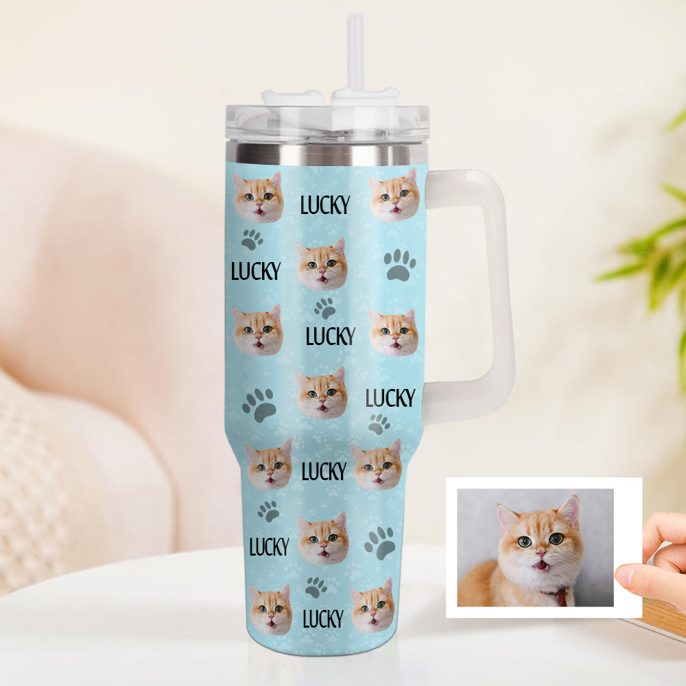 Weihnachtsgeschenk Personalisierter Katze Hund Foto Edelstahlbecher mit Name Individuelle Hund Katze Foto Tasse 1,2 L Becher