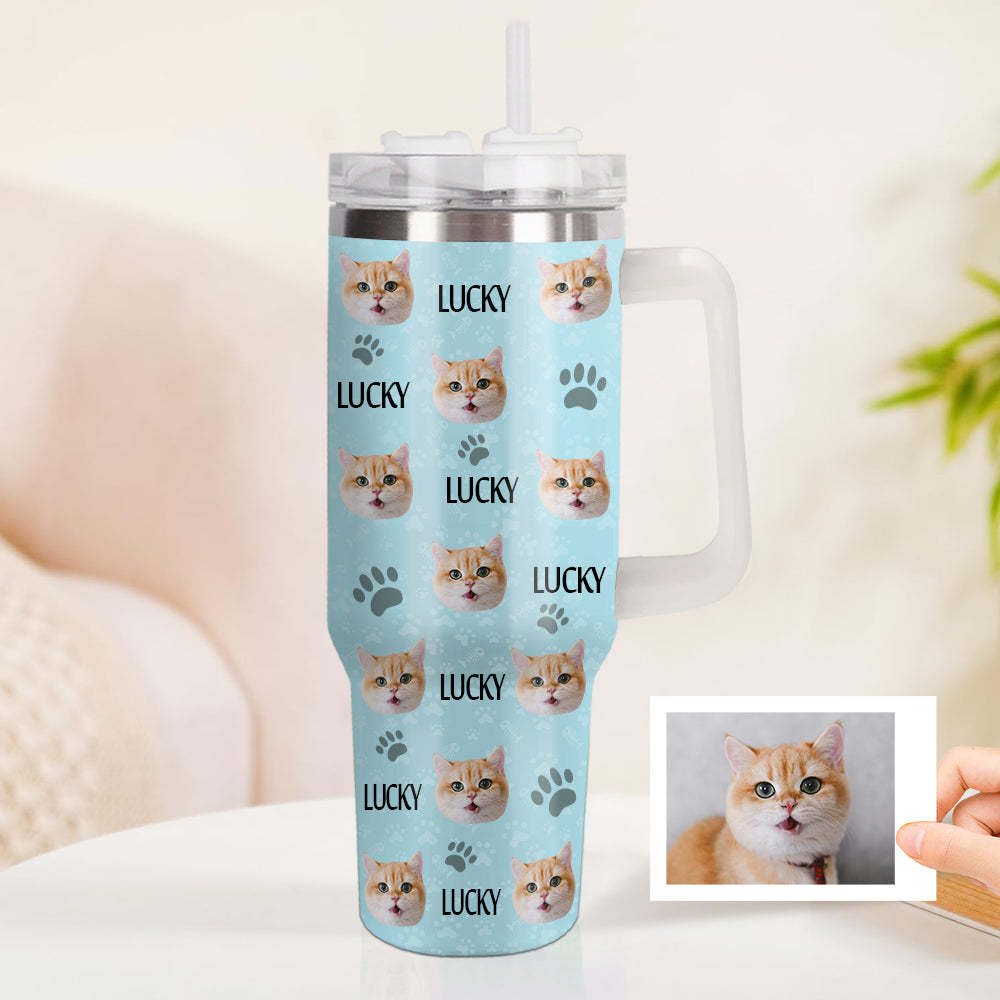 Weihnachtsgeschenk Personalisierter Katze Hund Foto Edelstahlbecher mit Name Individuelle Hund Katze Foto Tasse 1,2 L Becher